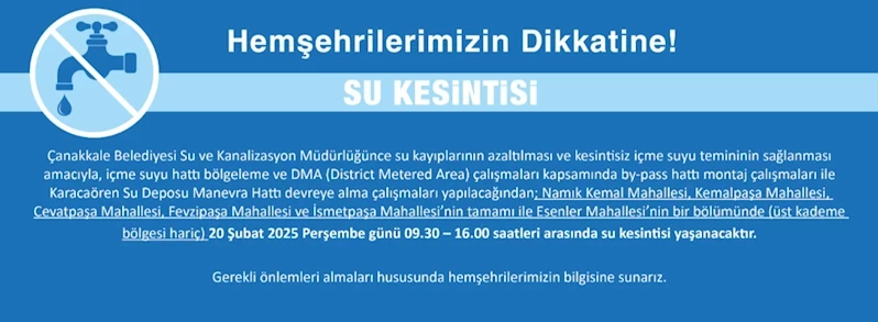 Su Kesintisi Duyurusu