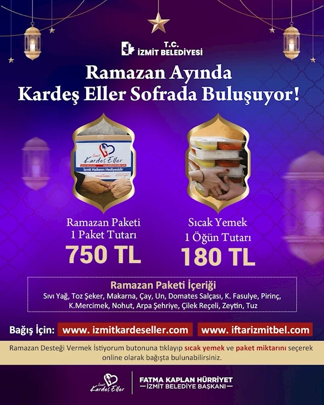 İZMİT BELEDİYESİNDEN RAMAZAN DAYANIŞMASI: “BU YIL DA SOFRALARI PAYLAŞALIM!”